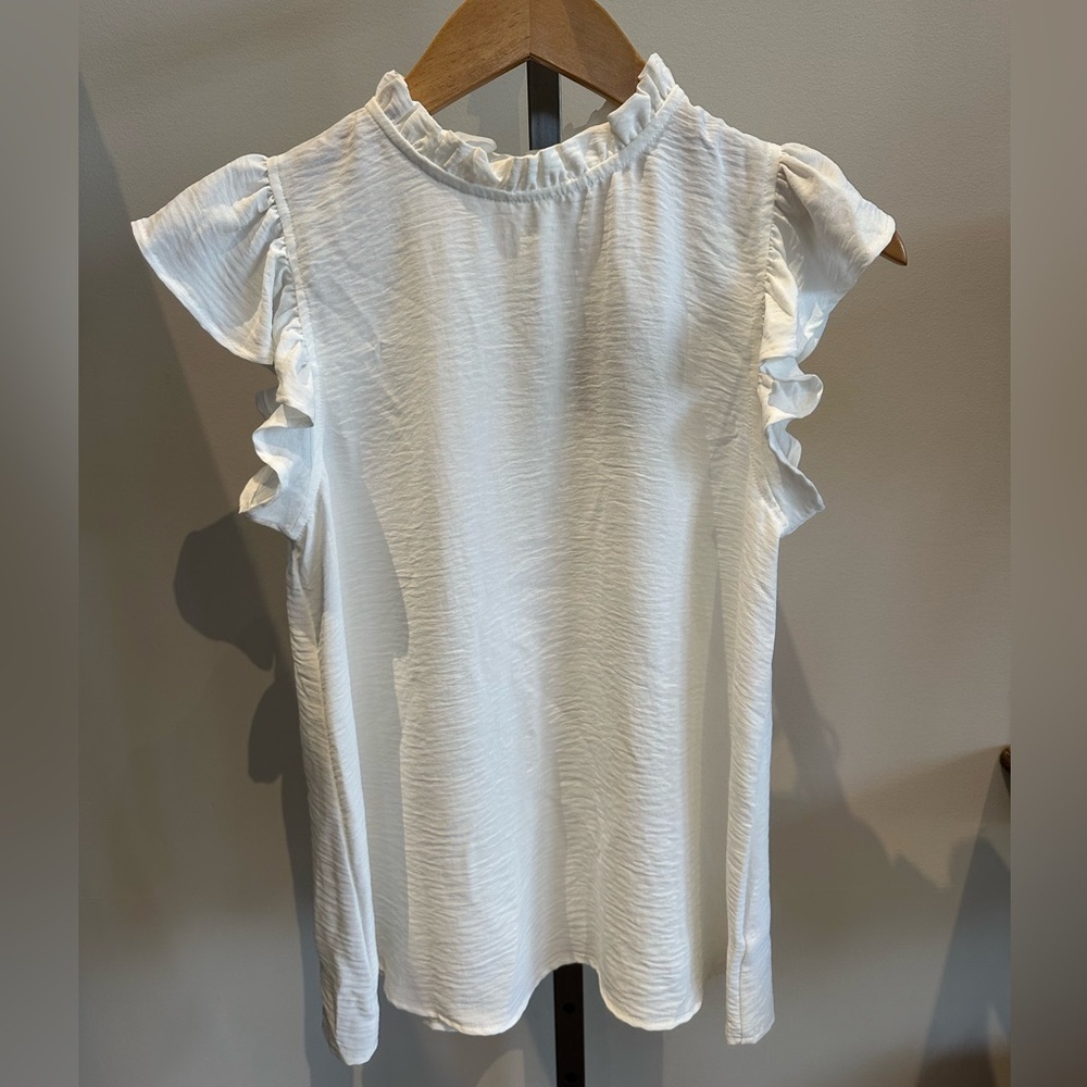 NWT Mittoshop Women’s Ruffle Detail Blouse Sleeveless White Size Small